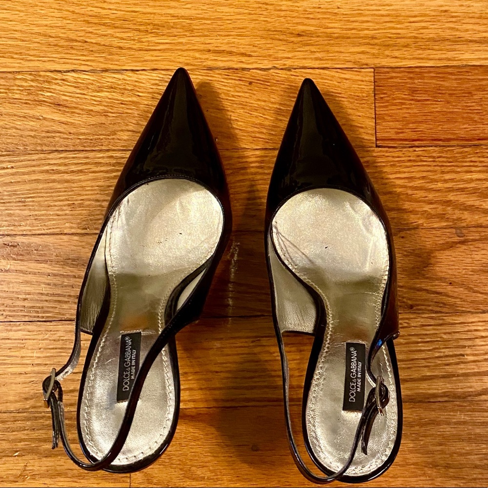 DOLCE & GABANNA Black Patent Slingback Pump Size 8